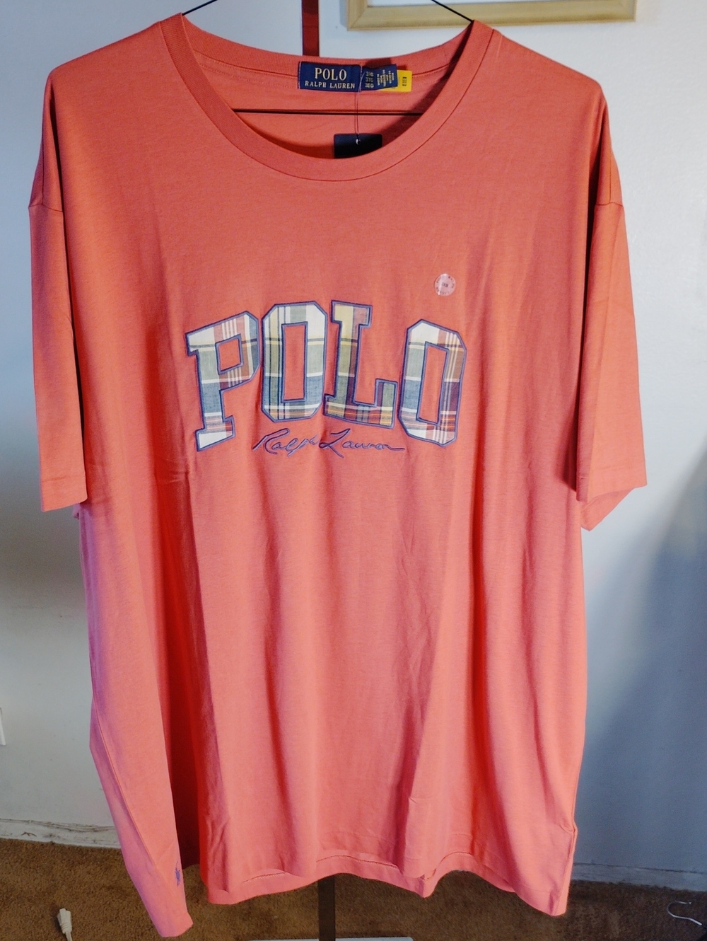 Polo by Ralph Lauren Coral Plaid Logo Short Sleeve Tee